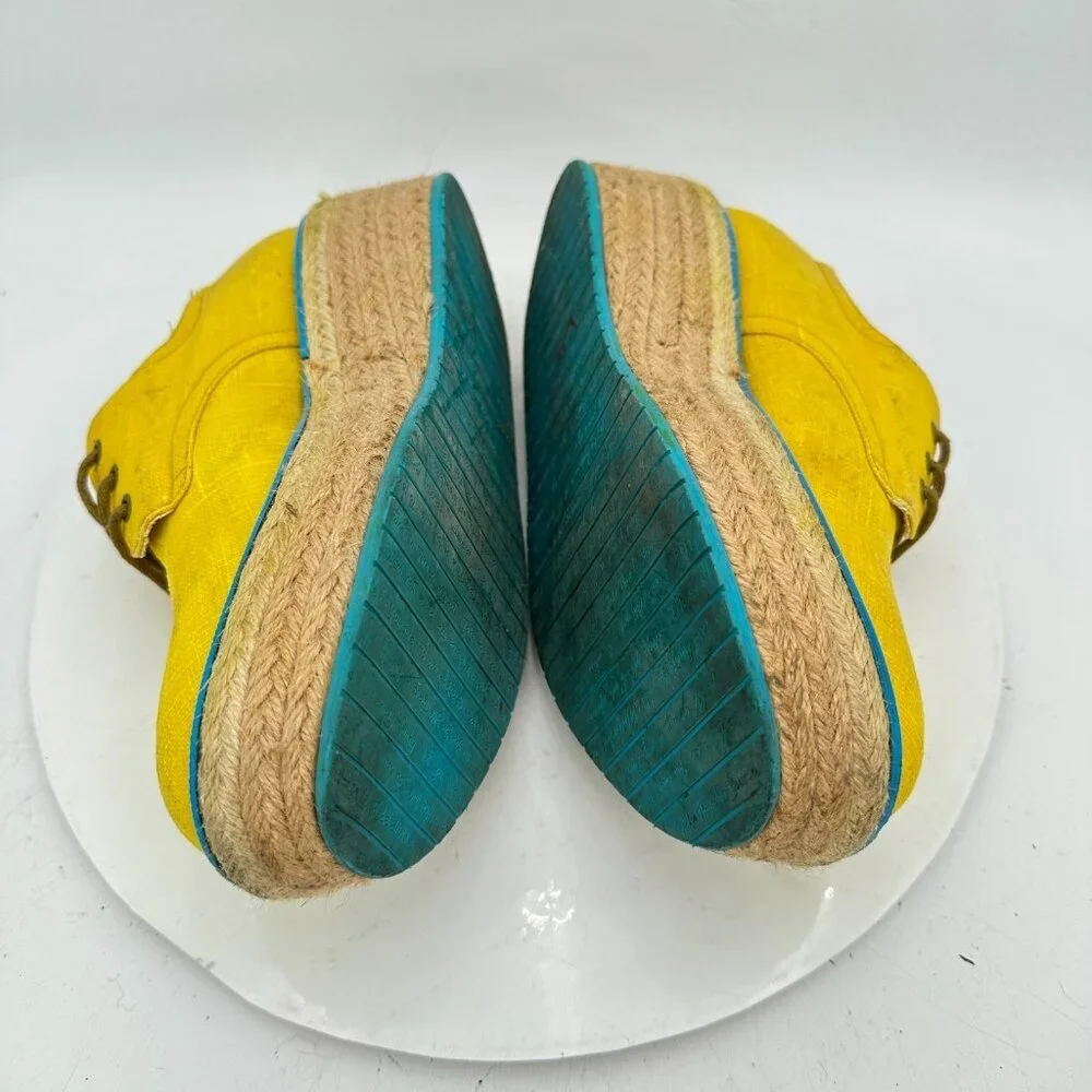 John Fluevog Martin Women Size 7 Yellow Waxed Cotton Platform Espadrilles Shoes - Picture 7 of 11